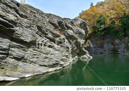 A valley of autumn leaves near the southern end of Nagatoro Iwatatami and the flowing Arakawa river. A valley of autumn leaves near the southern end of Nagatoro Iwatatami and the flowing Arakawa river. 110775105