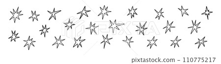 Hand drawn star shapes with crayon and pencil textures. Flat vector illustration isolated on white background. 110775217