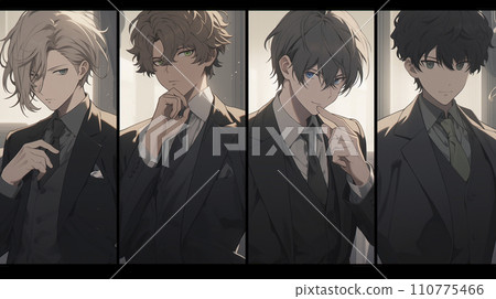 Four handsome men wearing suits (AI generated image) 110775466
