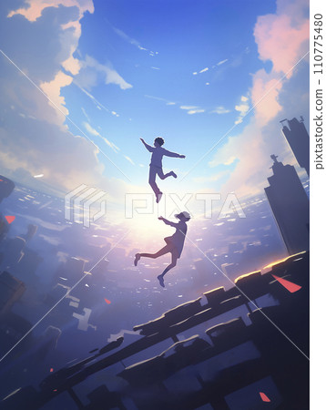 A man and a woman who have made a time leap (AI generated image) 110775480
