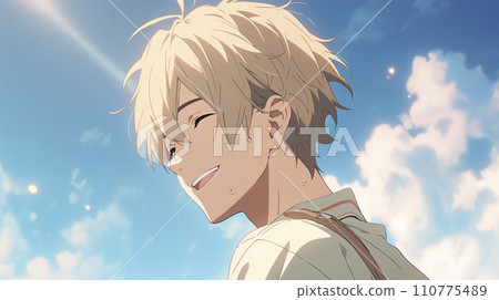 A boy looking back and smiling under the blue sky (AI generated image) A boy looking back and smiling under the blue sky (AI generated image) 110775489