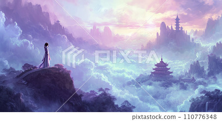 秋天的城堡籠罩在晨霧中 秋天的城堡籠罩在晨霧中 110776348