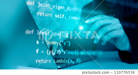 Computer script. Programming code abstract screen of software developer. 110776536