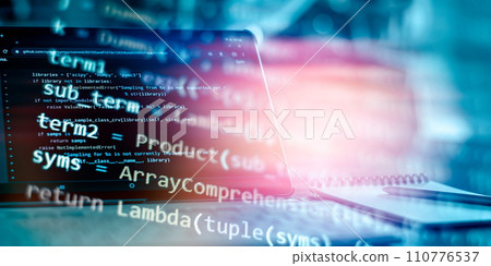 Computer script. Programming code abstract screen of software developer. Computer script. Programming code abstract screen of software developer. 110776537
