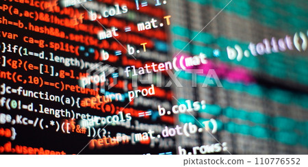 Running Computer data programming. Coding script text on screen. 110776552