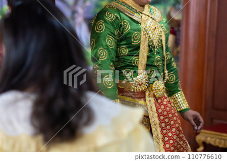Beautiful ancient dress in the show Khon performing Thai classical dance 110776610