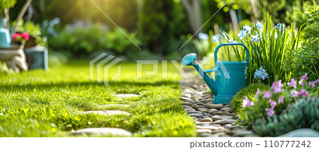 Sunny Garden Path with Watering Can Sunny Garden Path with Watering Can 110777242