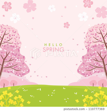 Beautiful spring scenery with cherry blossoms and rape blossoms background 110777369