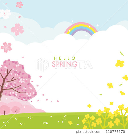 Beautiful spring scenery with cherry blossoms and rape blossoms background Beautiful spring scenery with cherry blossoms and rape blossoms background 110777370