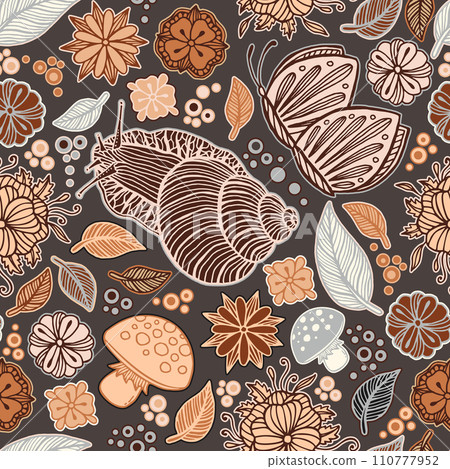 Hand Drawn Snails Leaves and Flowers Hand Drawn Snails Leaves and Flowers 110777952