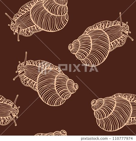 Hand Drawn Snails Brown and Beige Line Art 110777974