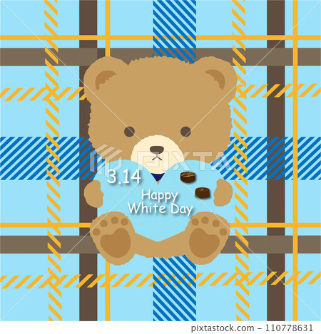 White Day design with light blue gingham check pattern background and teddy bear 110778631