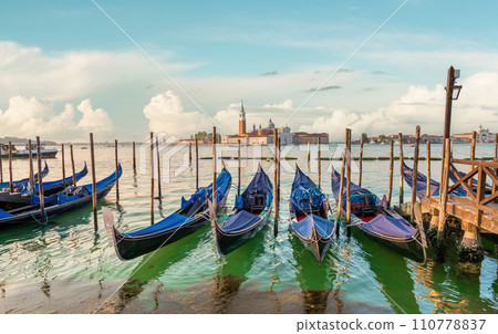 Gondolas and San Giorgio in Venice 110778837