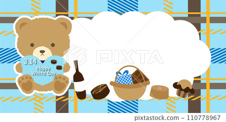 Cute teddy bear and white day heart and plaid background Cute teddy bear and white day heart and plaid background 110778967
