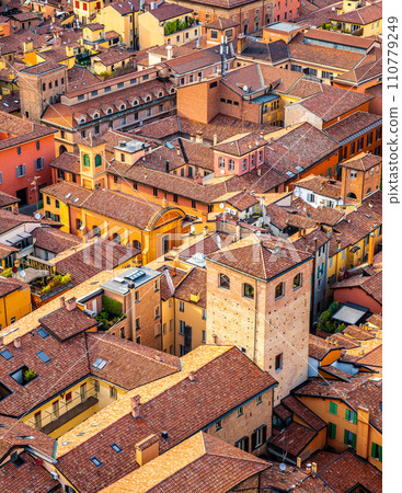 View of the city of Bologna. A city of long street galleries and leaning medieval towers. Italy 110779249