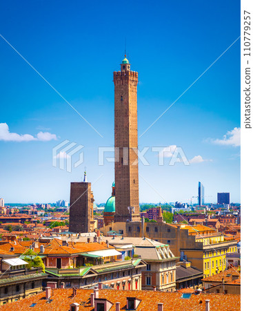 View of the city of Bologna. A city of long street galleries and leaning medieval towers. Italy 110779257