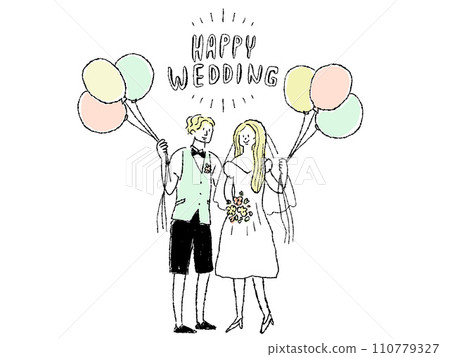 bride and groom with balloons, wedding, wedding ceremony, bridal 110779327