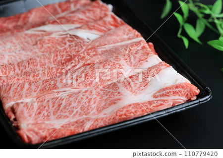 Miyazaki beef sukiyaki shoulder loin slices 110779420