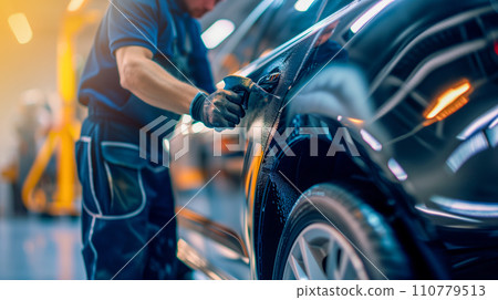 機械師在汽車修理店修理汽車、車輛檢查和檢查的影像。人工智慧影像 機械師在汽車修理店修理汽車、車輛檢查和檢查的影像。人工智慧影像 110779513