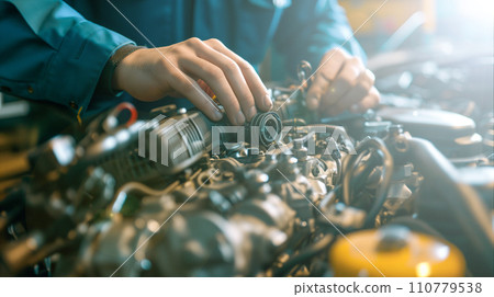 機械師在汽車修理店修理汽車、車輛檢查和檢查的影像。人工智慧影像 110779538