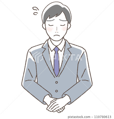 商人鞠躬和道歉,上半身的插圖。 商人鞠躬和道歉,上半身的插圖。 110780613