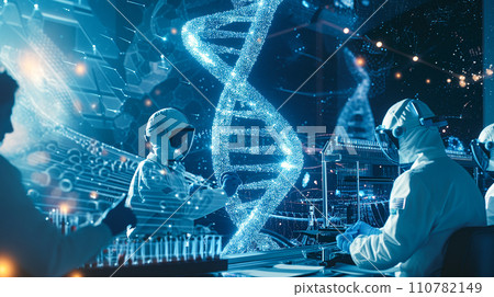 基於DNA和全球化的先進醫療/遠距治療的形象。採用先進技術的新治療方法。人工智慧影像 110782149