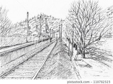 Cherry blossoms and tracks 110782323