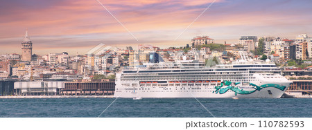 Norwegian Jade, Huge cruise ship docked at Galataport, Bosphorus ditrict, Karakoy, Istanbul, Turkey Norwegian Jade, Huge cruise ship docked at Galataport, Bosphorus ditrict, Karakoy, Istanbul, Turkey 110782593