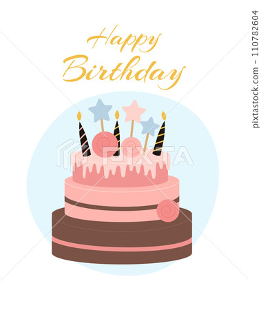 Greeting card with a cake decorated with candles. Greeting card with a cake decorated with candles. 110782604