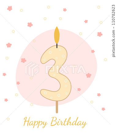 Vector illustration of a candle for a cake in the form of the number 3. Vector illustration of a candle for a cake in the form of the number 3. 110782623