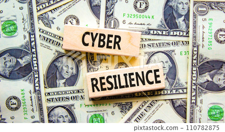 Cyber resilience symbol. Concept word Cyber resilience typed on wooden blocks. Beautiful background from dollar bills. Business and cyber resilience concept. Copy space. Cyber resilience symbol. Concept word Cyber resilience typed on wooden blocks. Beautiful background from dollar bills. Business and cyber resilience concept. Copy space. 110782875