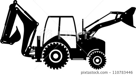 Silhouette of Wheel Backhoe Loader Icon in Flat Style. Vector Illustration 110783446