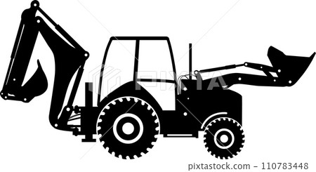 Silhouette of Wheel Backhoe Loader Icon in Flat Style. Vector Illustration 110783448