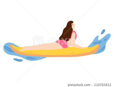 Yoga on saddles. A woman does yoga on sups. Vector illustration isolated on white background. A woman is surfing. Yoga on saddles. A woman does yoga on sups. Vector illustration isolated on white background. A woman is surfing. 110783812