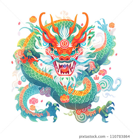 Chinese dragon children's book illustration style on white background 110783864