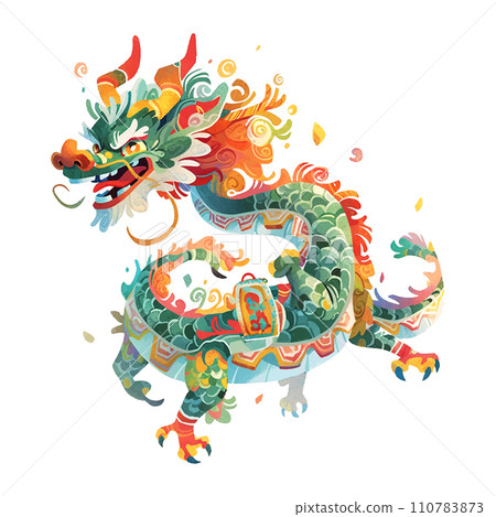 Chinese dragon children's book illustration style on white background 110783873