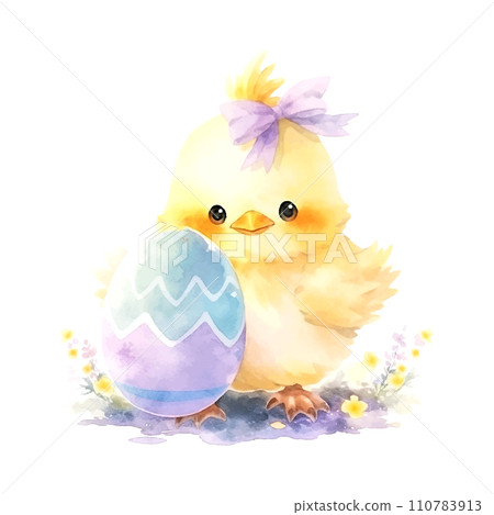 cute illustration chicken with easter egg watercolor on white background 110783913