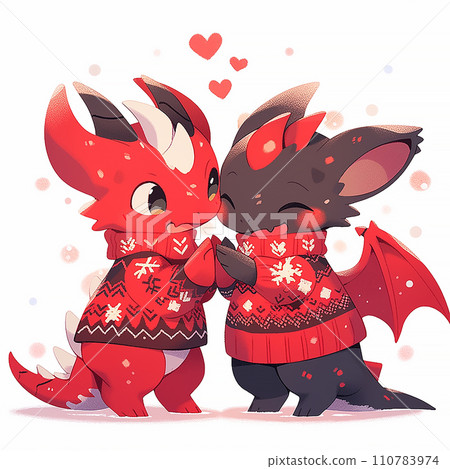 Christmas cute little 2 dragons on white background 110783974