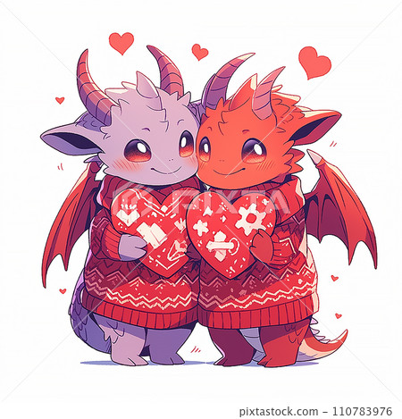 Christmas cute little 2 dragons on white background 110783976