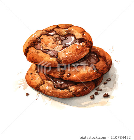 Hand drawn collection with cookies with chocolate watercolor white background Hand drawn collection with cookies with chocolate watercolor white background 110784452