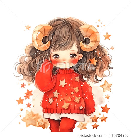 Aries zodiac sign watercolor art style on white background. Aries zodiac sign watercolor art style on white background. 110784502