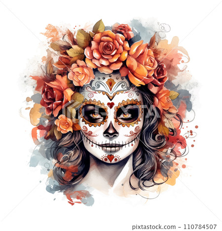 Day of the dead Catrina watercolor illustration on white background Day of the dead Catrina watercolor illustration on white background 110784507