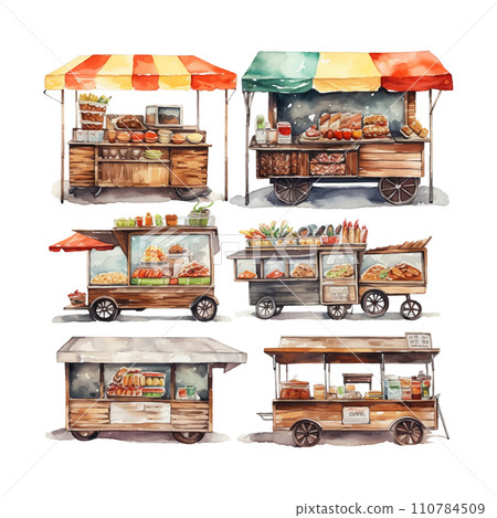 Street food watercolor in sketch style on white background Street food watercolor in sketch style on white background 110784509