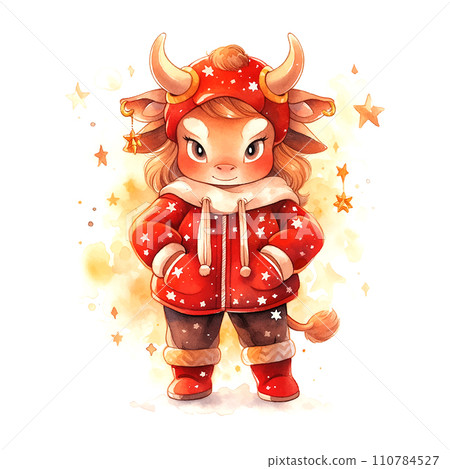 watercolor taurus zodiac sign white background for decoration design. 110784527