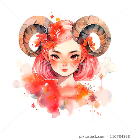 Aries zodiac sign watercolor art style on white background. 110784528