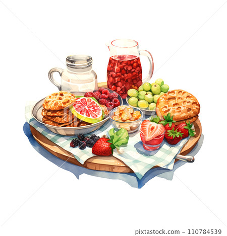 Watercolor breakfast still life watercolor for decoration design Watercolor breakfast still life watercolor for decoration design 110784539