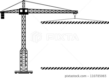 Silhouette of Mobile Wheel Crane with Poster Icon in Flat Style. Vector Illustration 110785065