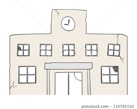 Illustration of a dilapidated school building 110785150