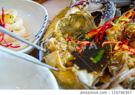 South Korea food. Soy Sauce Marinated Crab South Korea food. Soy Sauce Marinated Crab 110786367