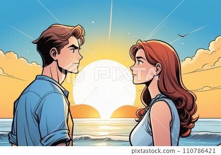 Couple looking at sunset 110786421